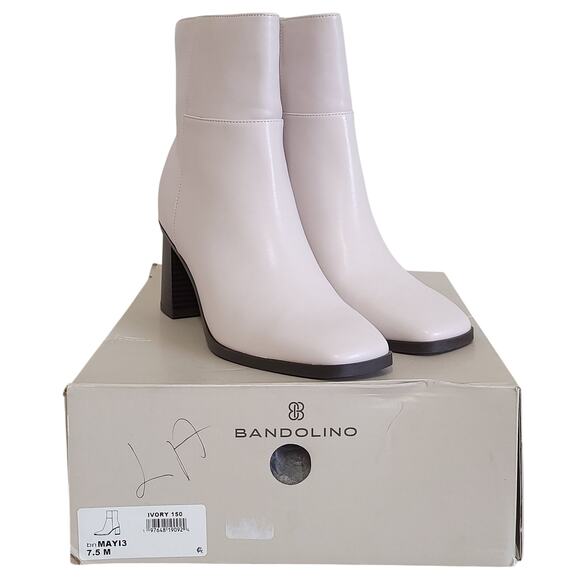 Bandolino Women Mayi Block Heel Square Toe Ankle Bootie Size US 7.5M Ivory White - Picture 6 of 6